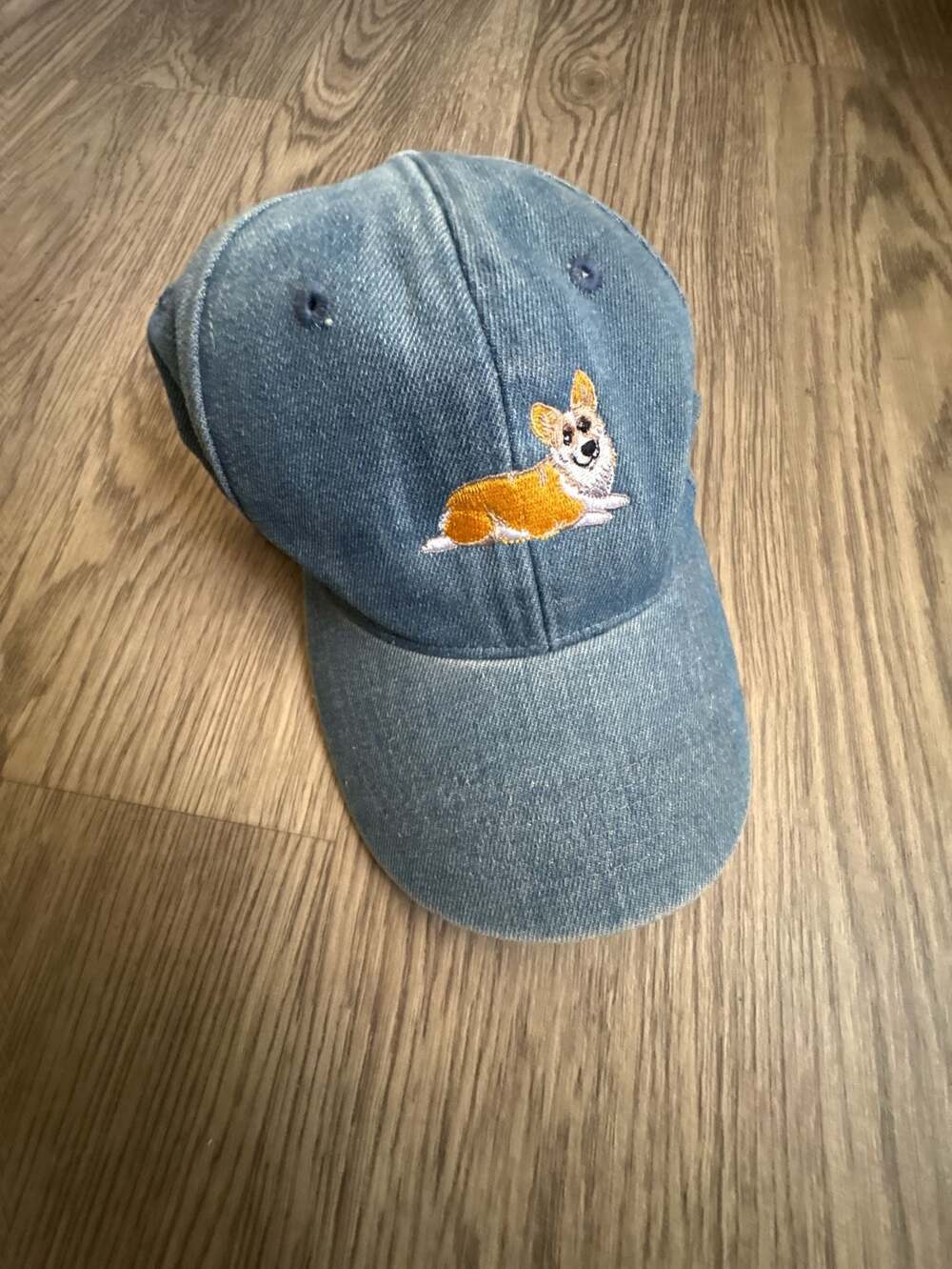 City Hunter Blue Denim Baseball Cap with Embroidered Corgi Dog